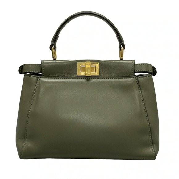 Auth FENDI Mini Peekaboo Pocket 8BN311 Khaki Leather - Handbag - Picture 2 of 16